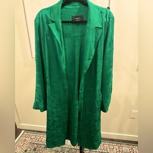 Limited edition Sylvia Mollie satin jacquard green long sleeve trench size 3X